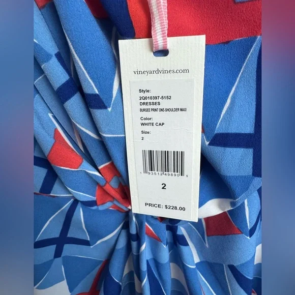Vineyard Vines One Shoulder Maxi Americana Sailboat Dress NWT Size 2/ Small - Picture 7 of 8